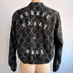 Obey Debbie Harry Cropped Bomber Jacket Black Chain Print Women S Punk Rock